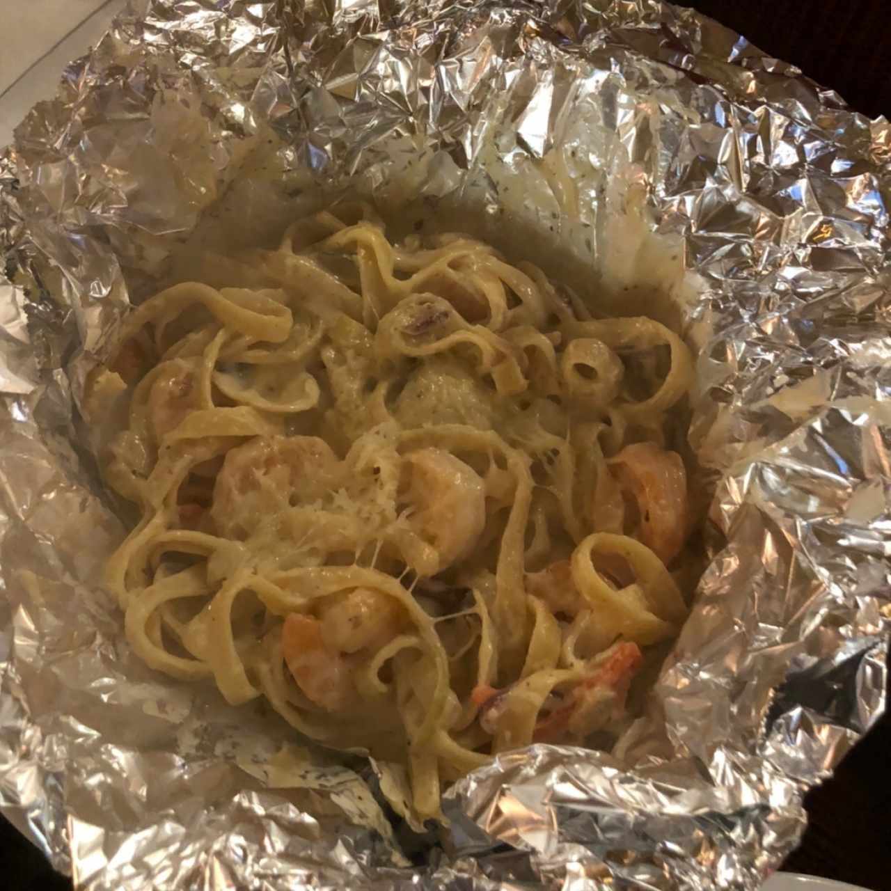 Fettuccini con camarones