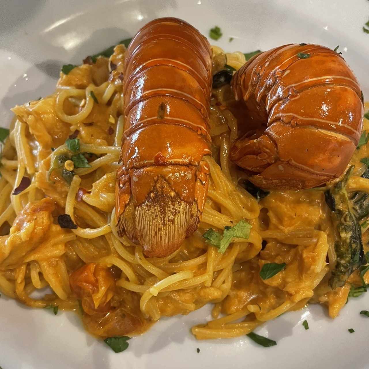 Fettuccine De langosta a la Raffaela/Salsa del chef