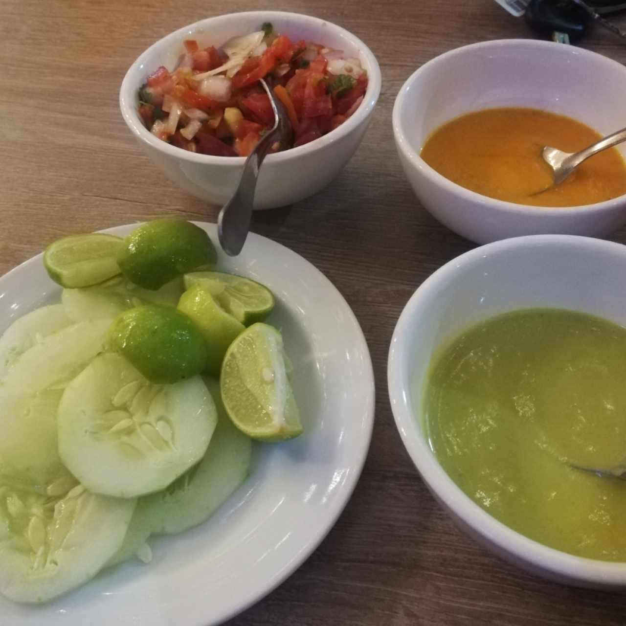 picantes, pico de gallo y pepino