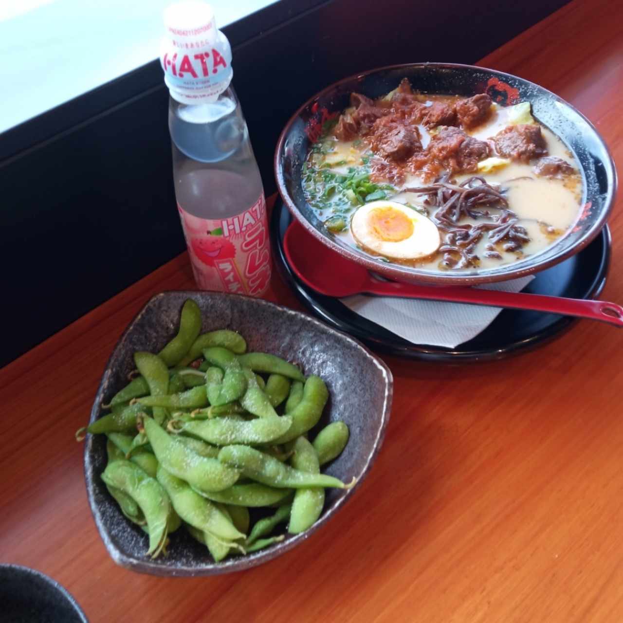 ENTRADAS - EDAMAME, Mara Beef Spicy Ramen