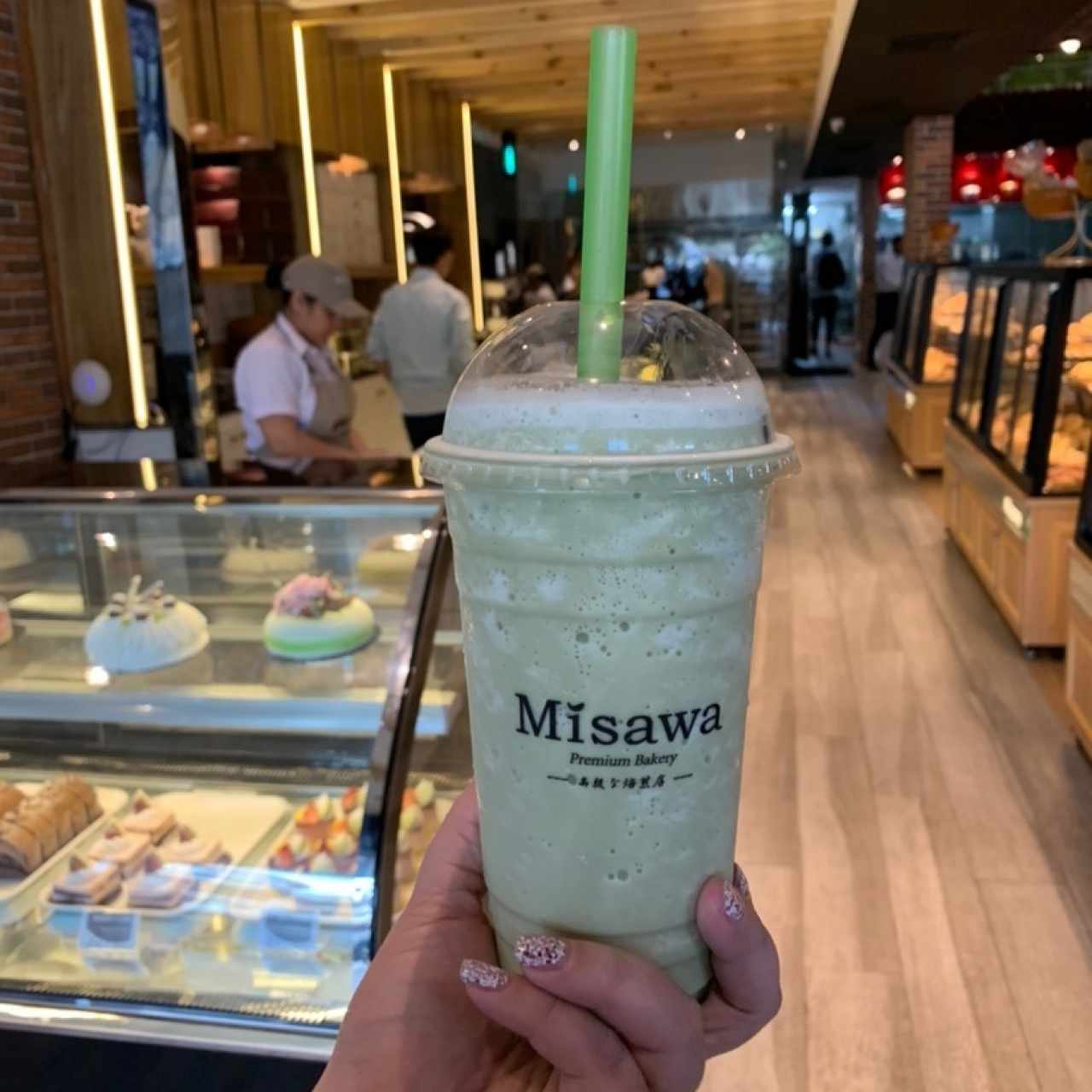 Iced red bean matcha latte