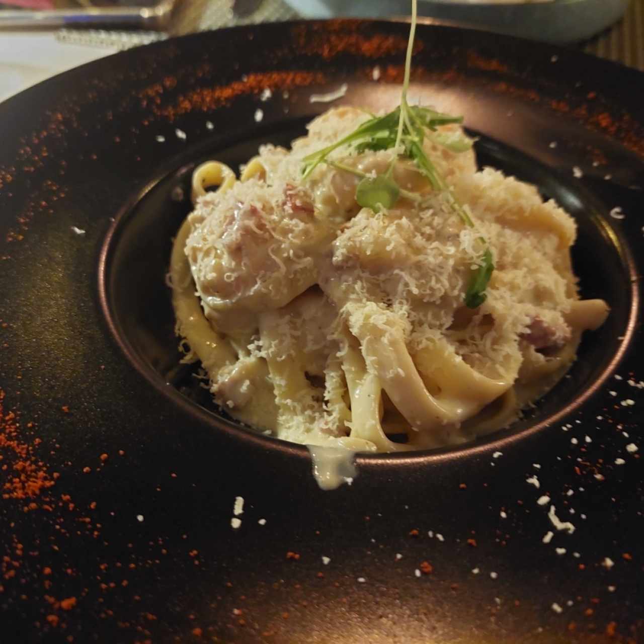 Fettuchini Strega con camarones