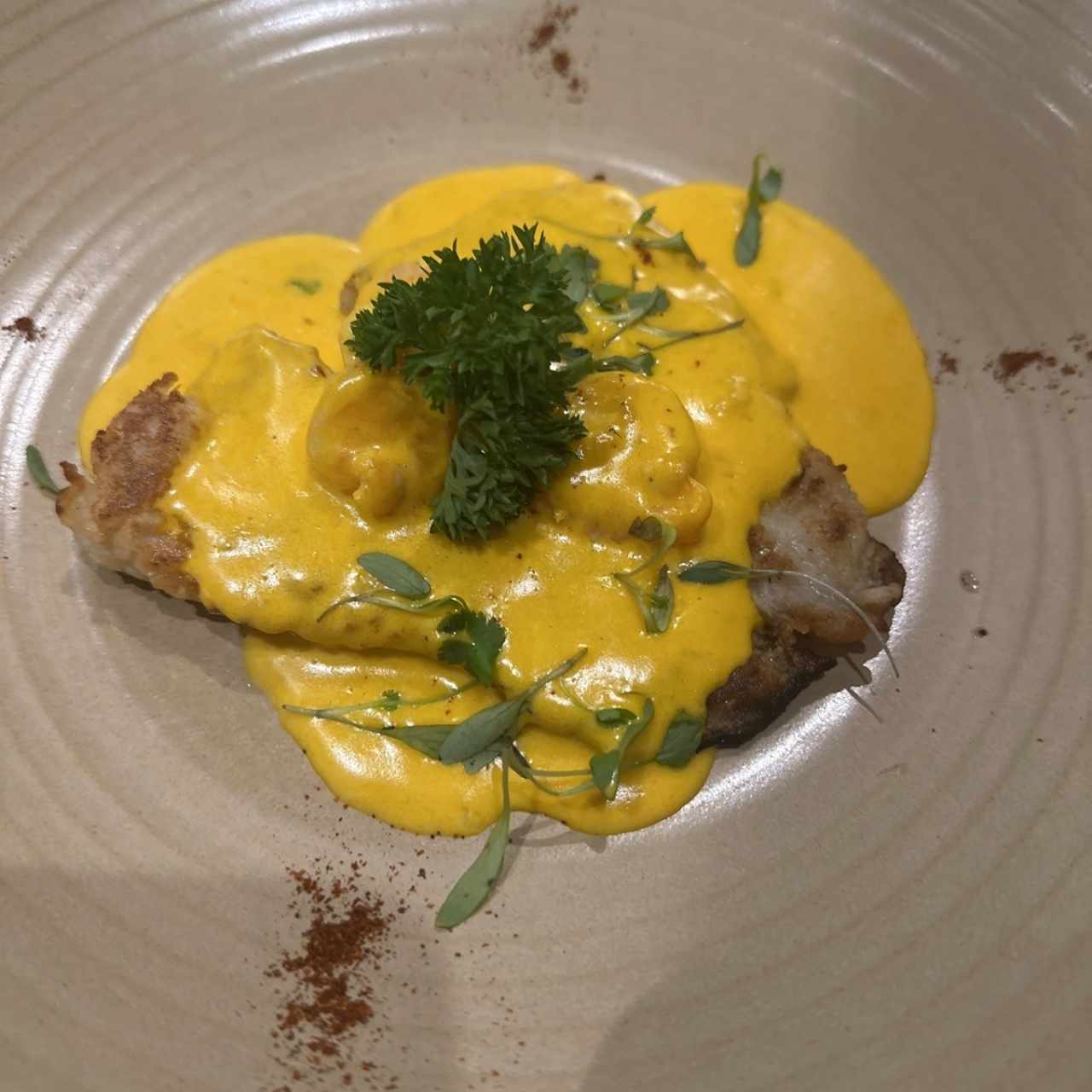 Corvina con ají amarillo con camarones 