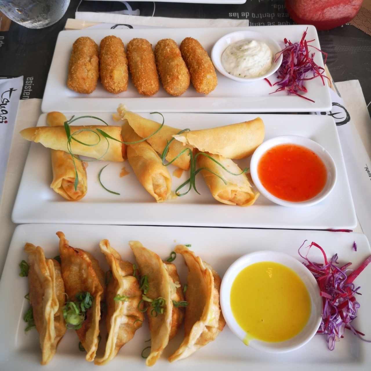 Croquetas atún, Spring Rolls, Gyosas 