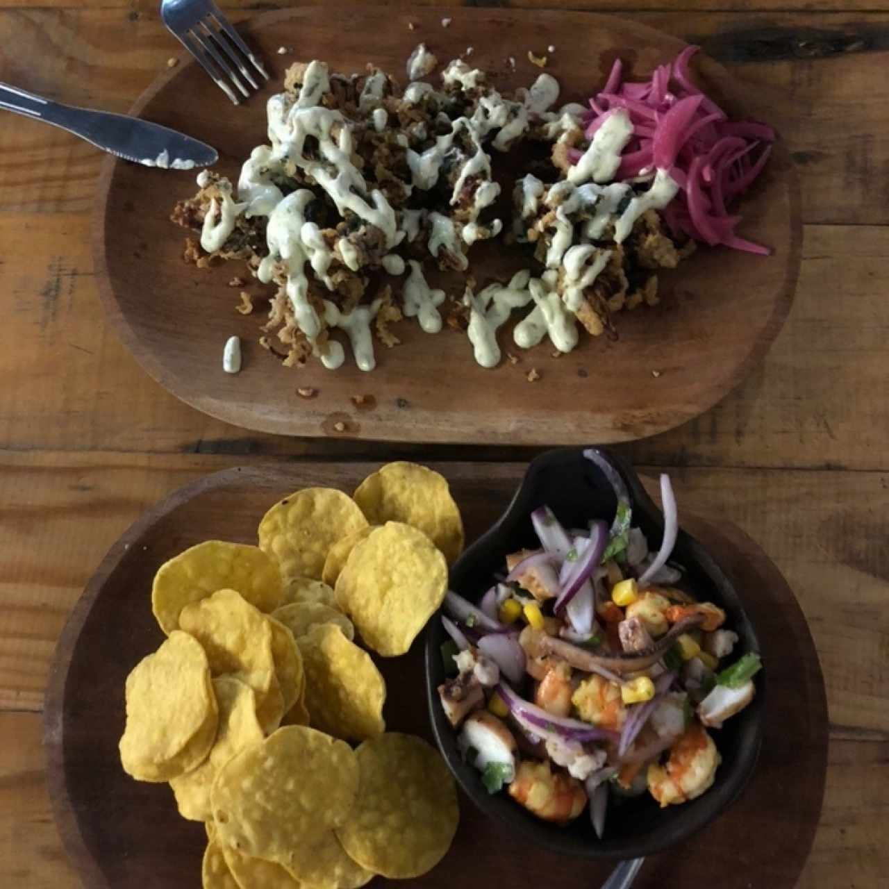 arañitas y ceviche mixto 