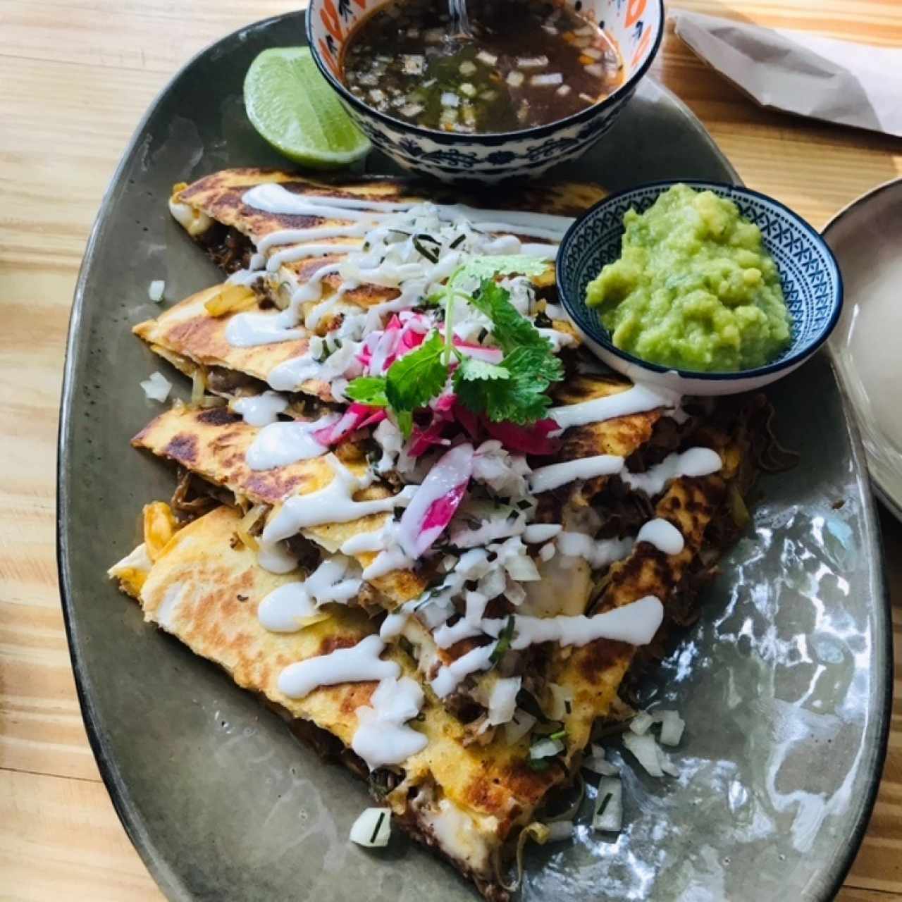 Quesadillas de Birria, Queso Oaxaca y Chorizo