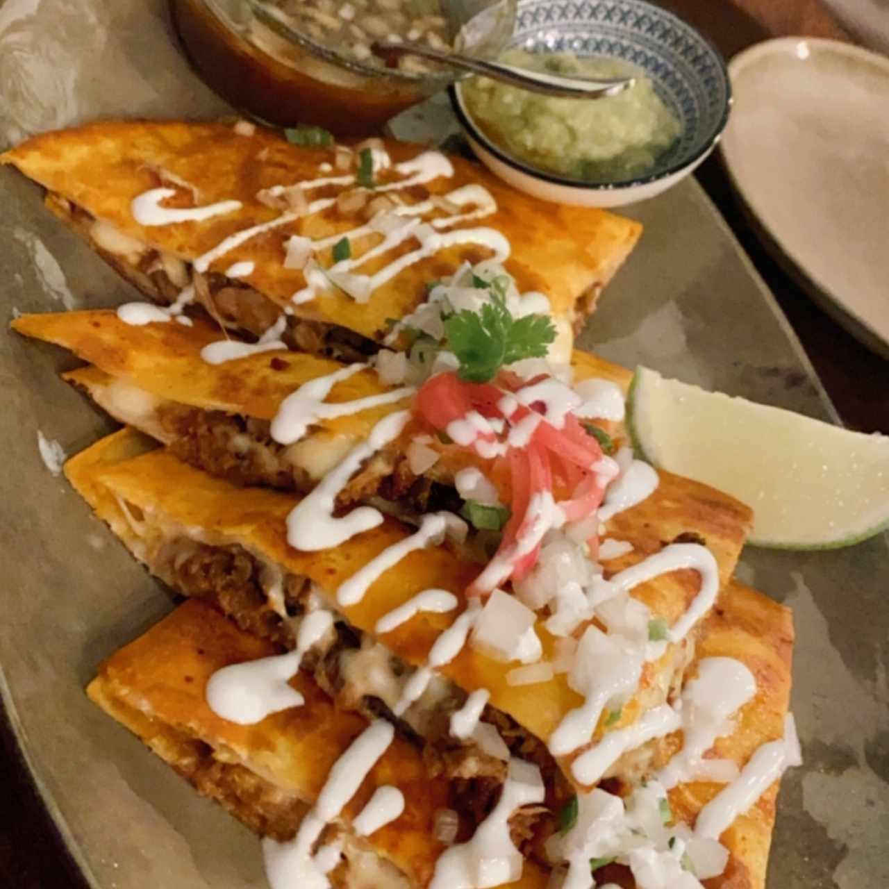 Quesadillas de Birria, Queso Oaxaca y Chorizo