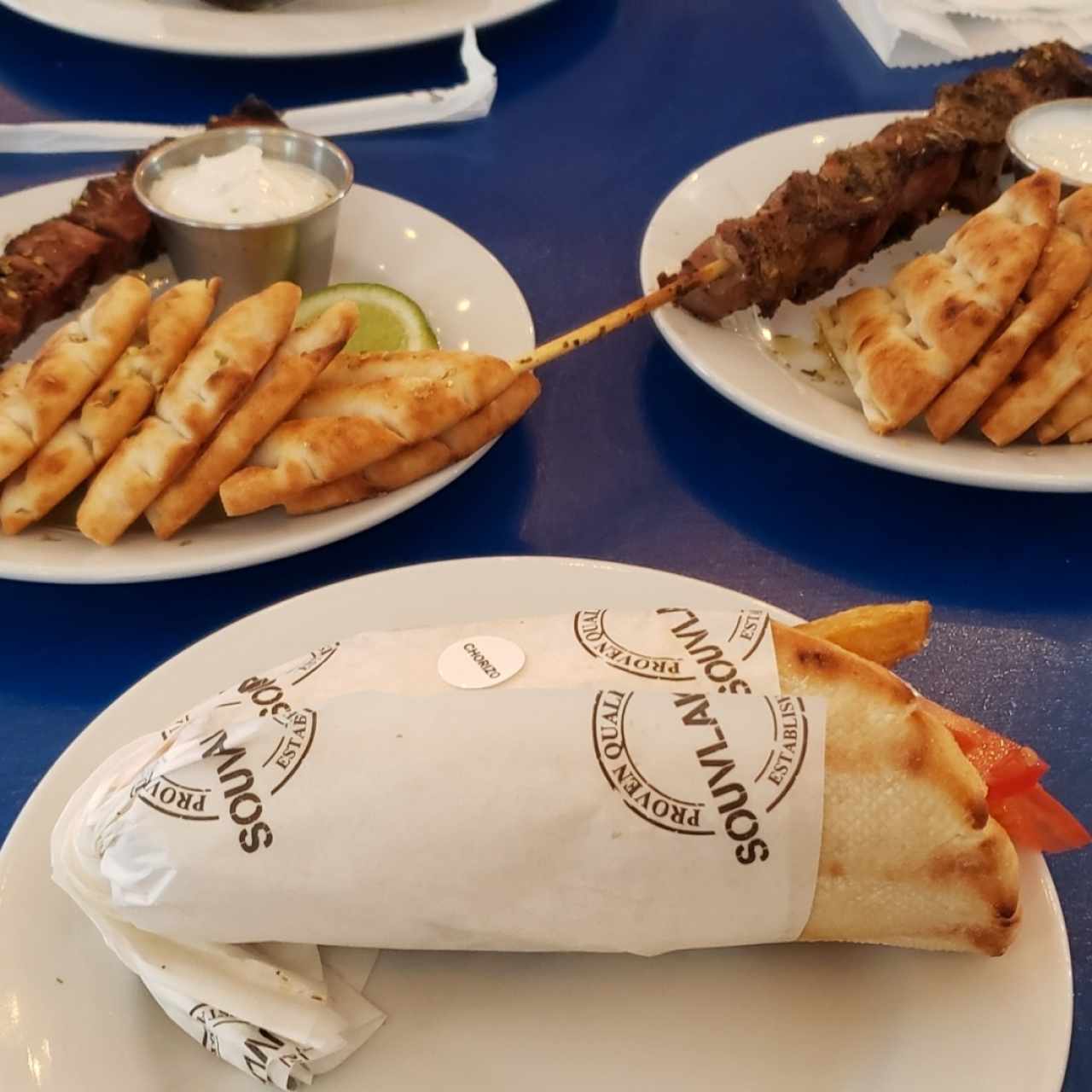 Chuzo de Cetdo,Chuzo de Cordero y Souvlaki de Chorizo Griego