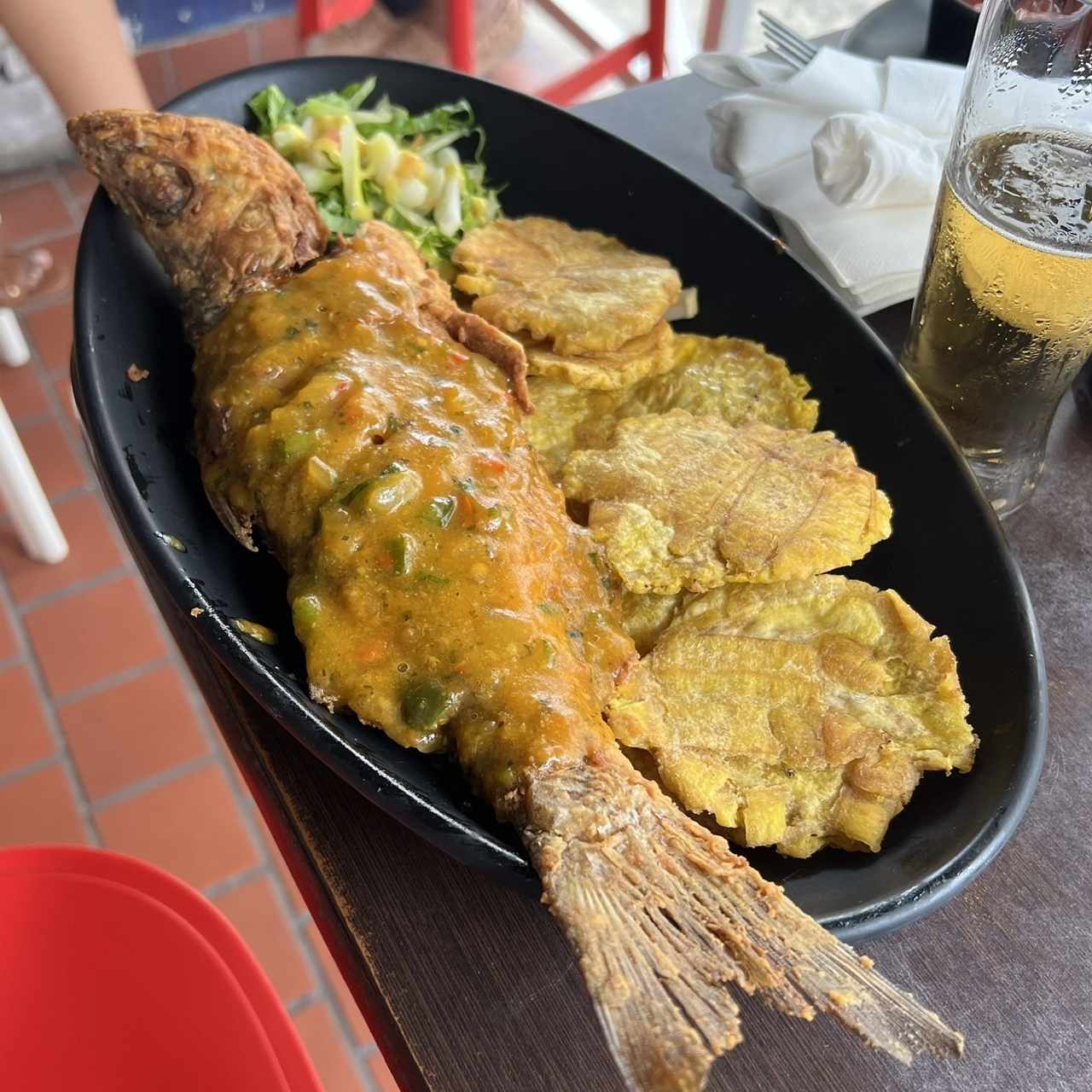 Pescado frito al ajillo