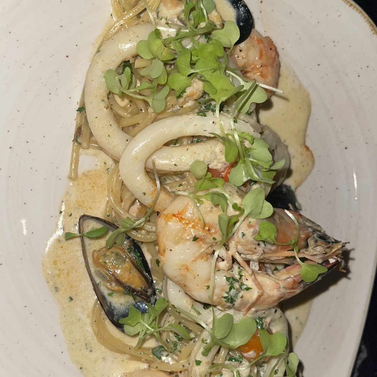 Linguini alfredo Bouillabaisse