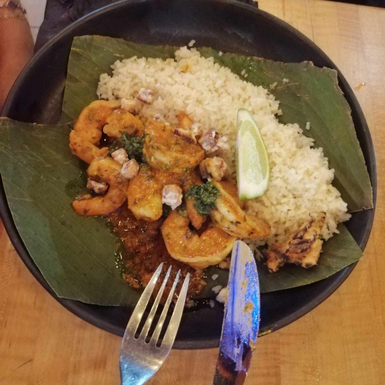 Camarones con coco y arroz