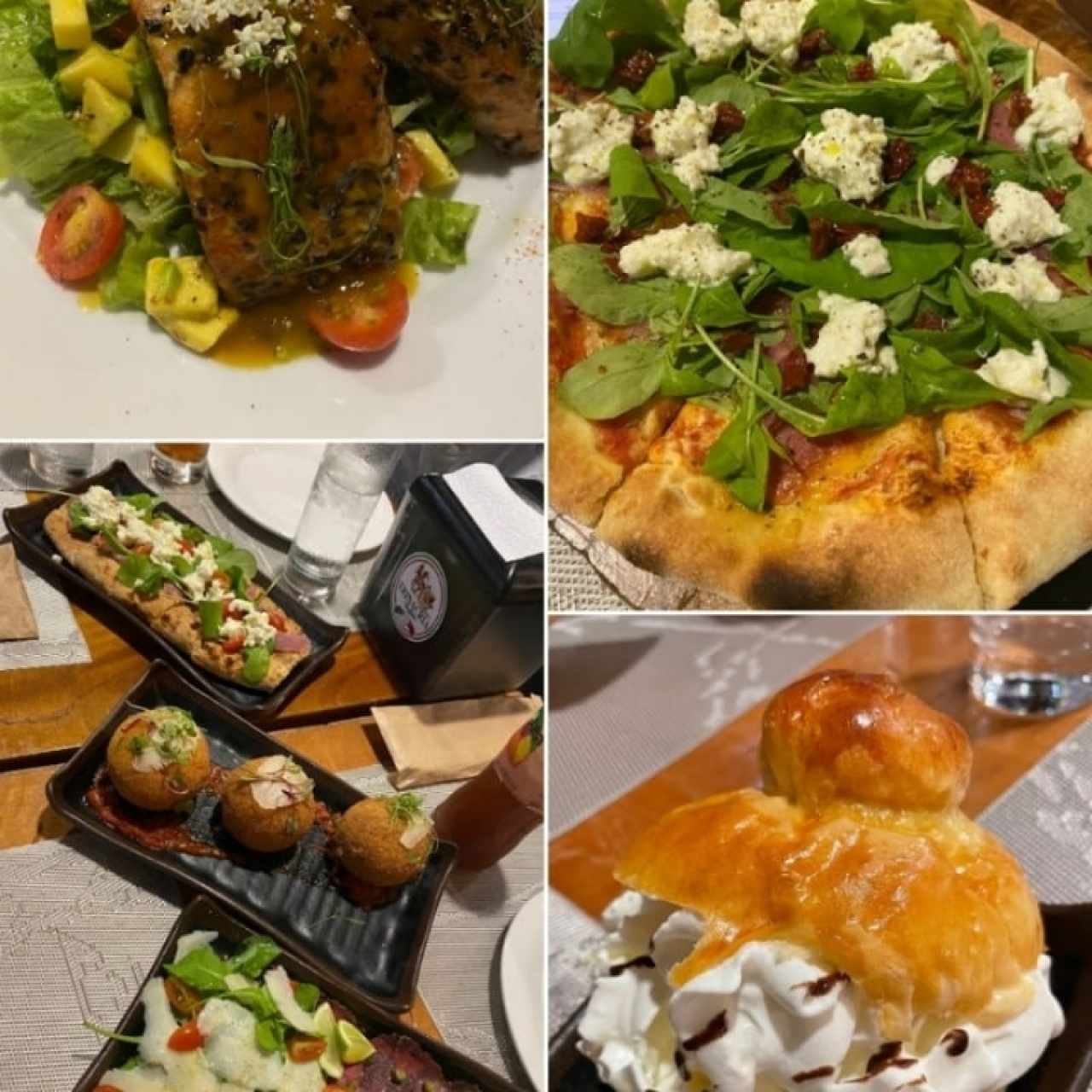 Pizza Trinacria, Arancini, Bruschetta Trinacria, Salmone, Briosce con Gelato e Panna.