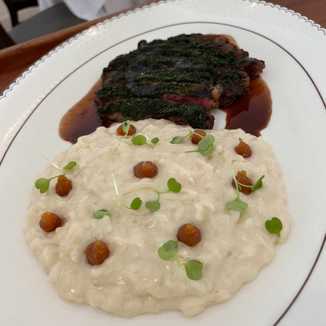 Risotto de queso cabra con rib eye