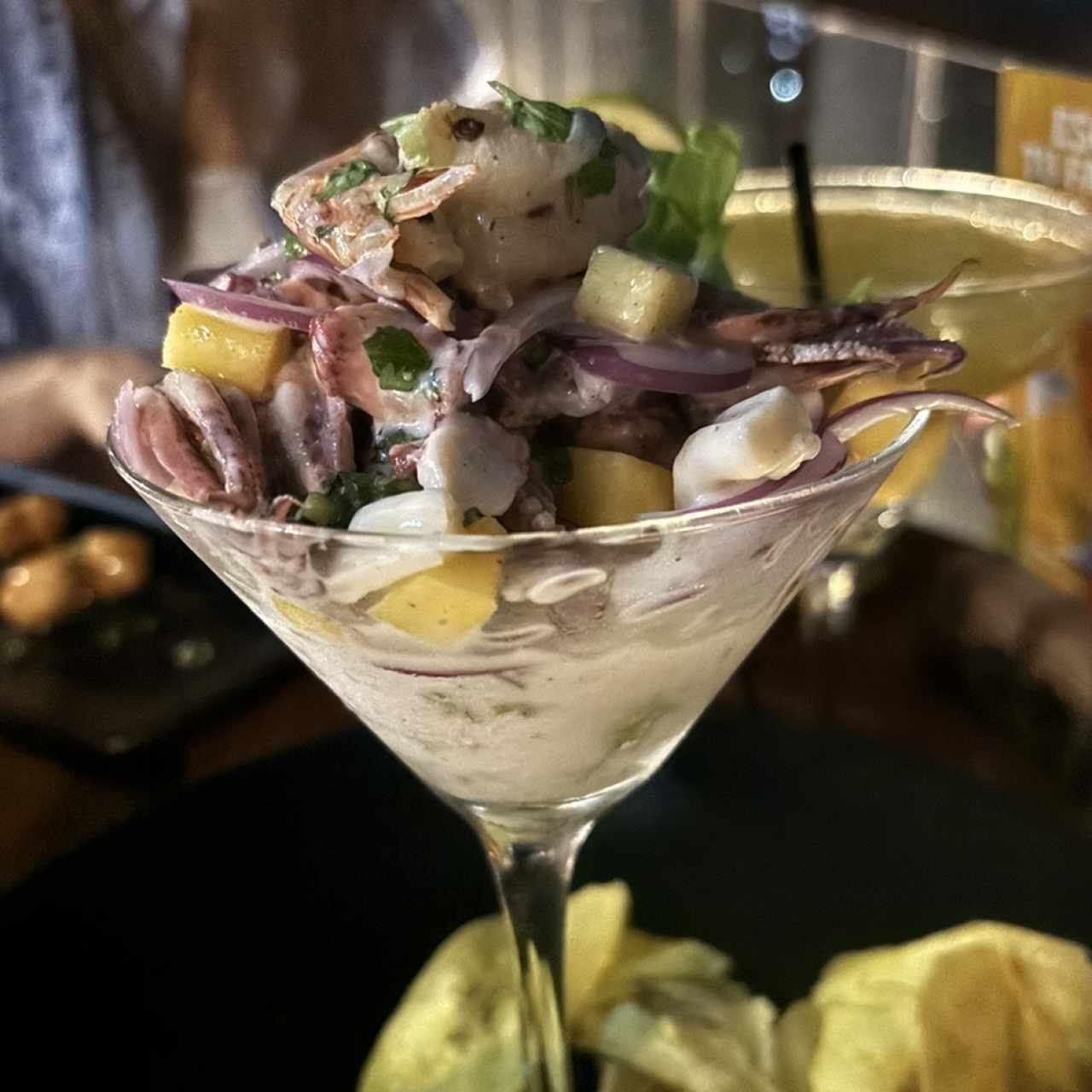 Ceviche Combinación con Leche de Coco y Mango