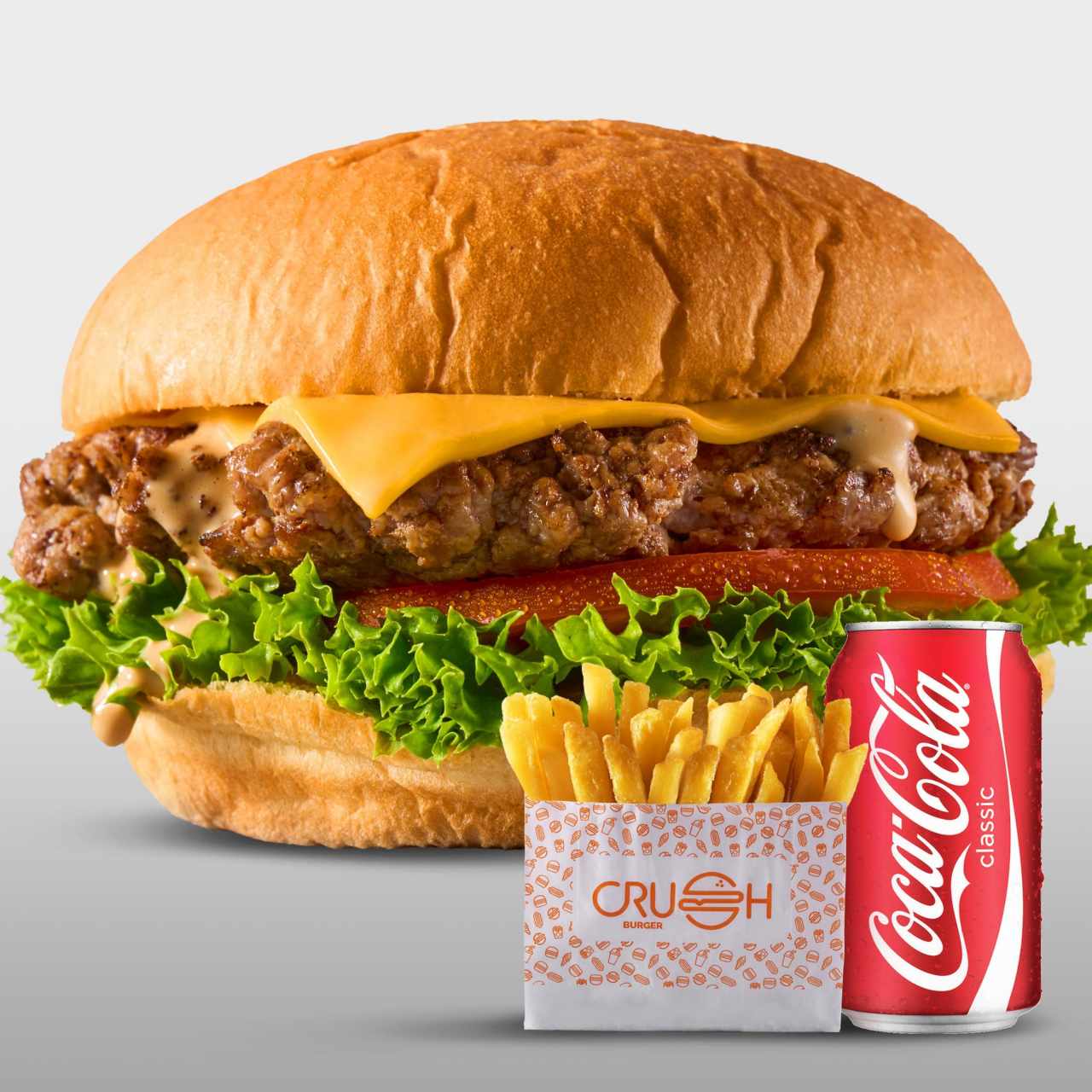 Original crush burger + papas + soda