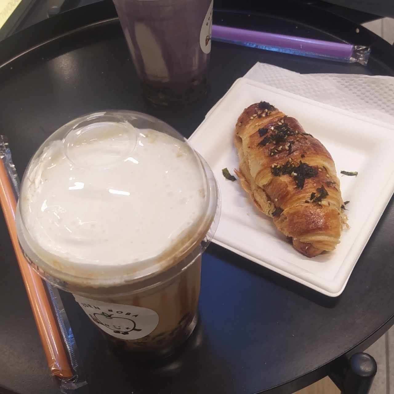 Brown sugar bubble tea & croissant 