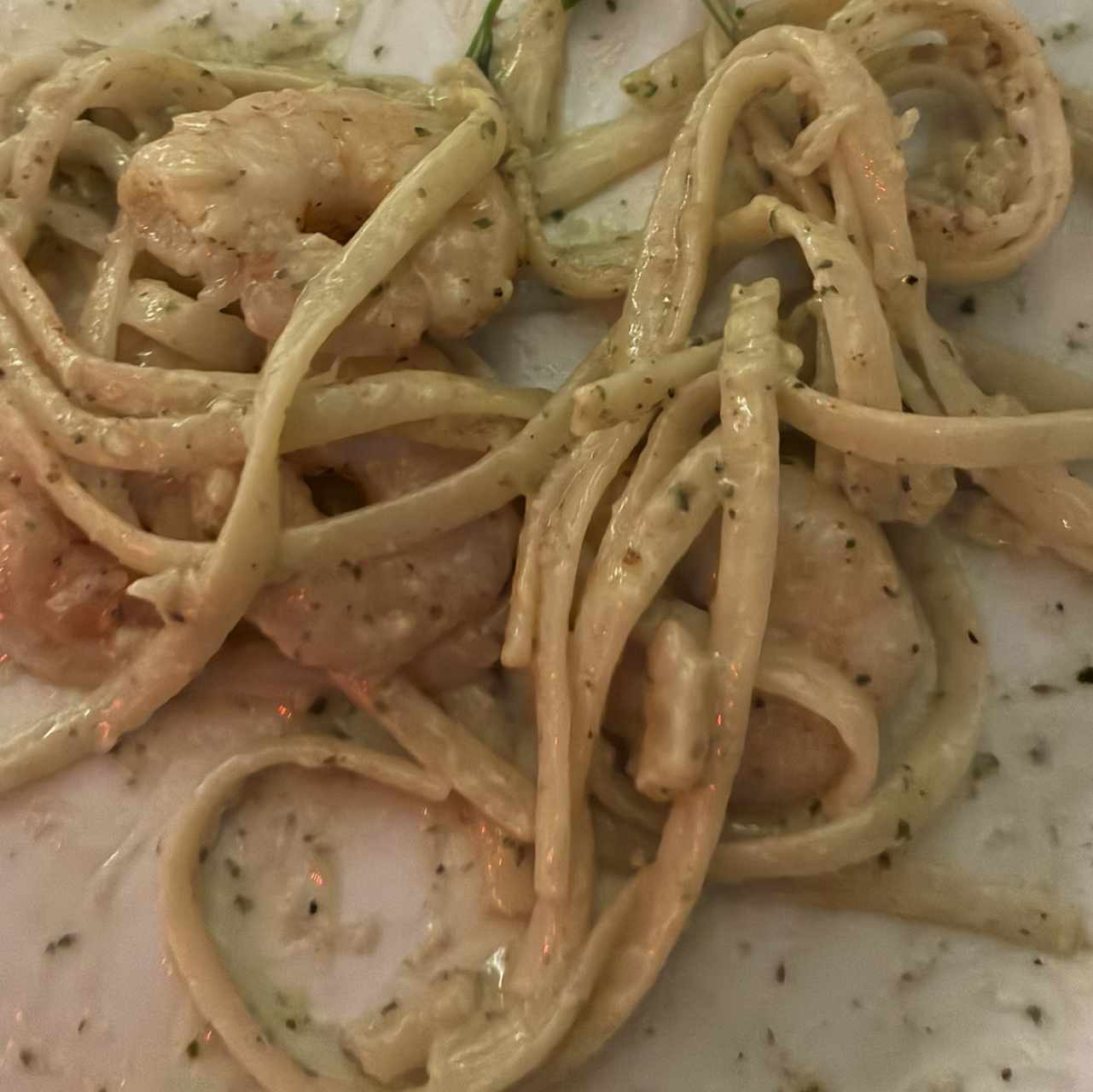 Linguini con camarones