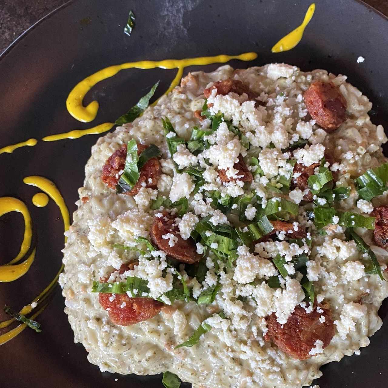 Risotto de culantro con chorizo tableño