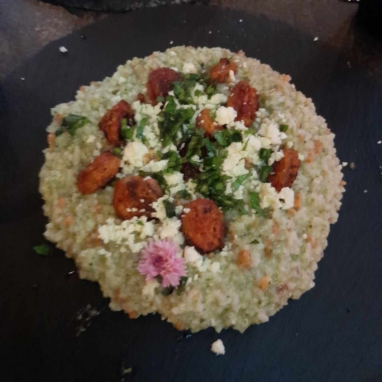 Rissotto de culantro con chorizo tableño