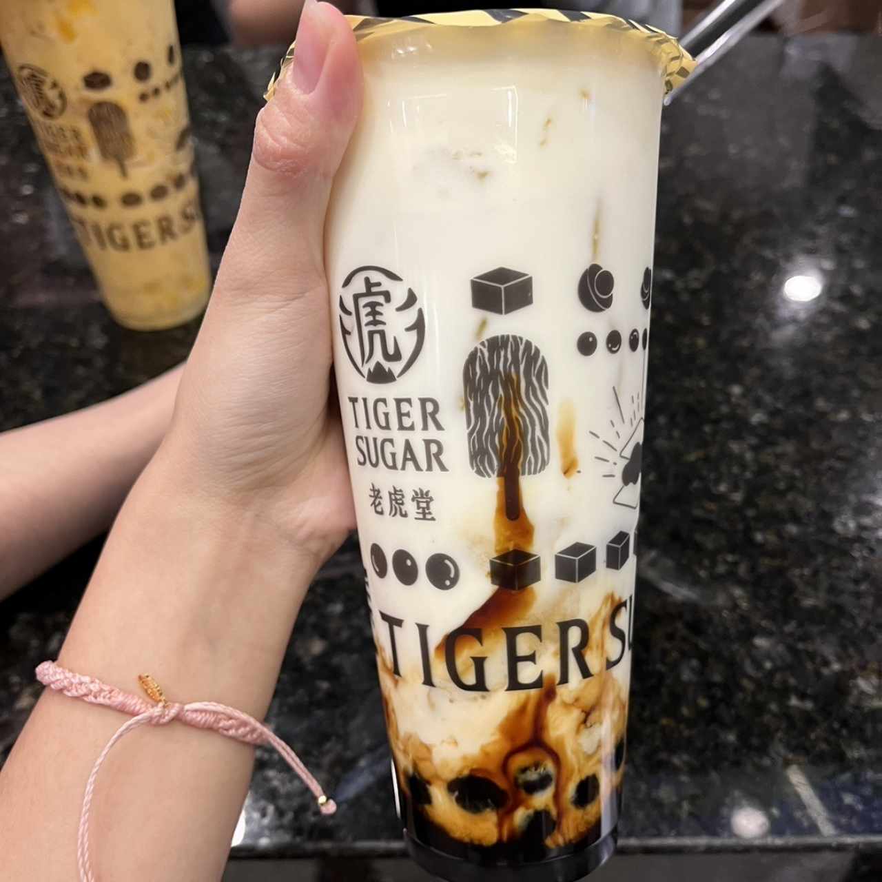 Black sugar boba taro milk with cream mousse