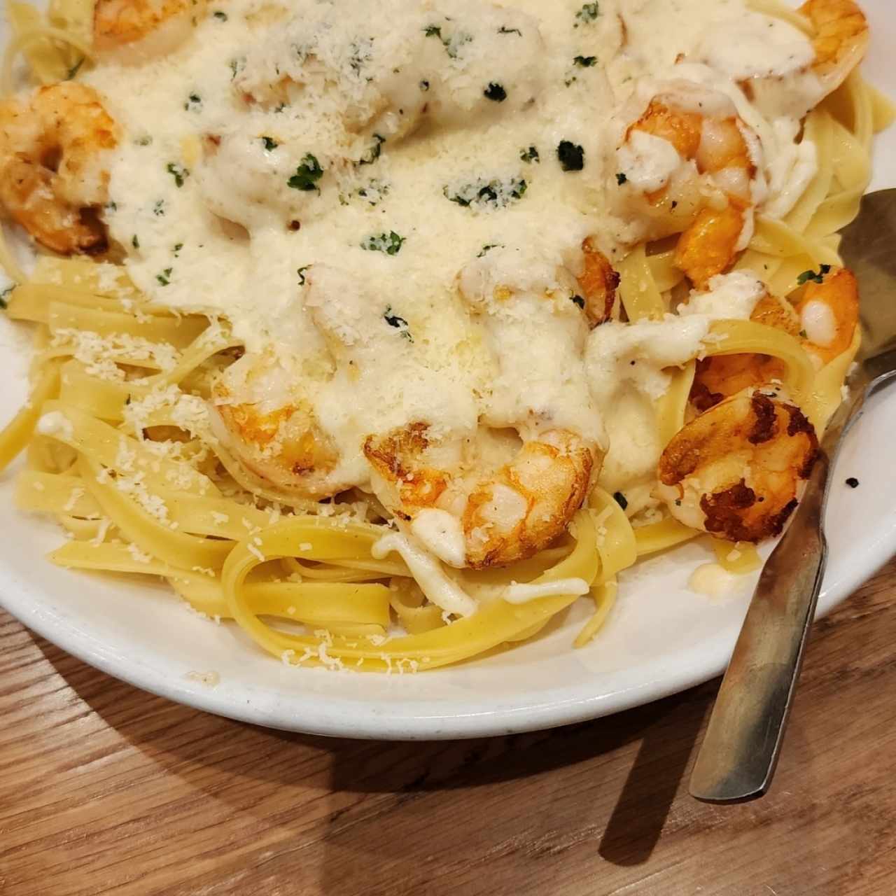 Asiago Tortelloni Alfredo With shrimp