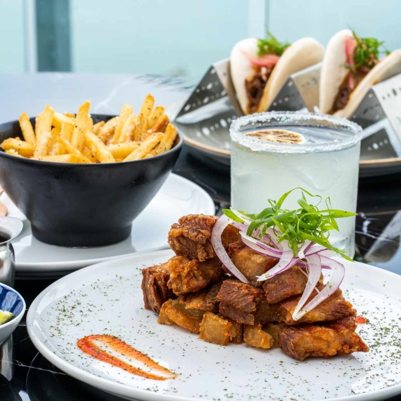 Chicharrón de PorkBelly con White Truffle Fries 