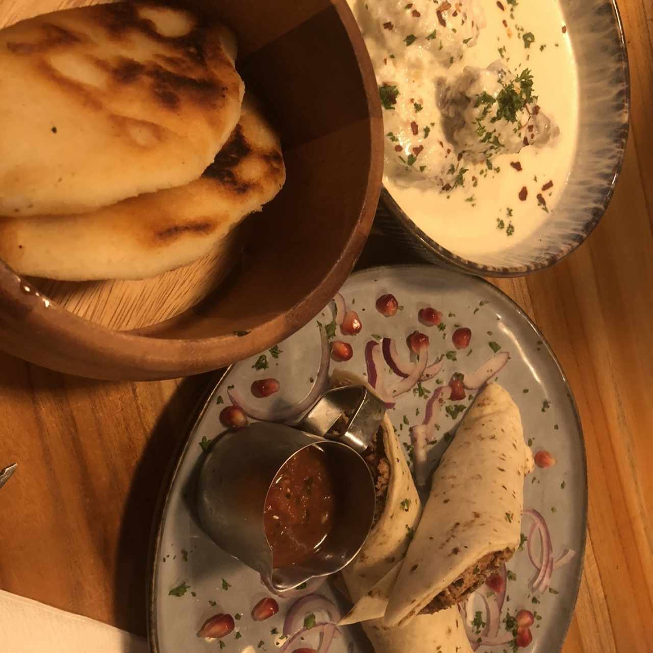 LAMRO'S LAMB KEBAB WITH LAVASH AND SOUCE