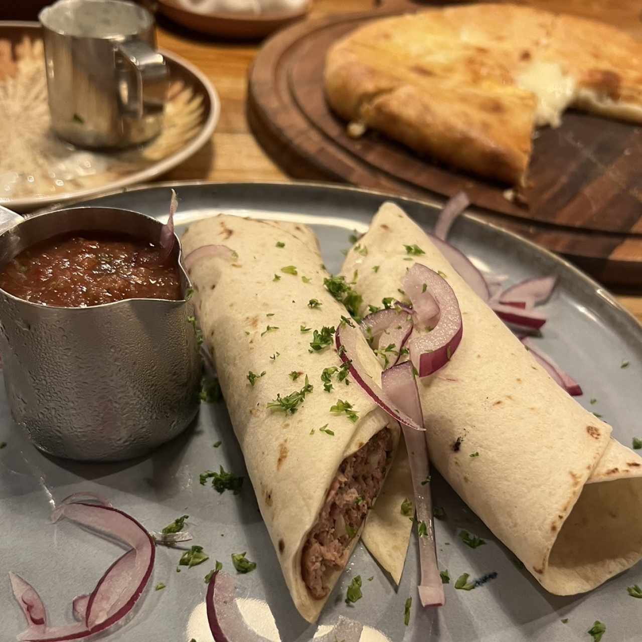 LAMRO'S LAMB KEBAB WITH LAVASH AND SOUCE