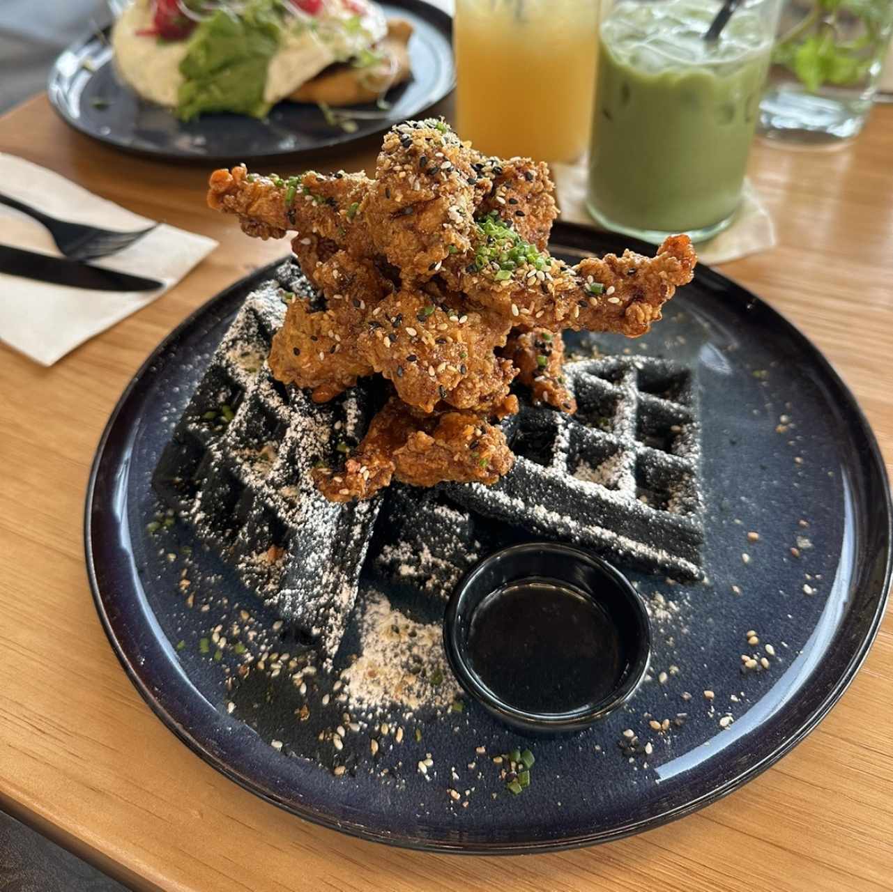 BLACK SESAME WAFFLE & SPICY HONEY BUTTER CHICKEN