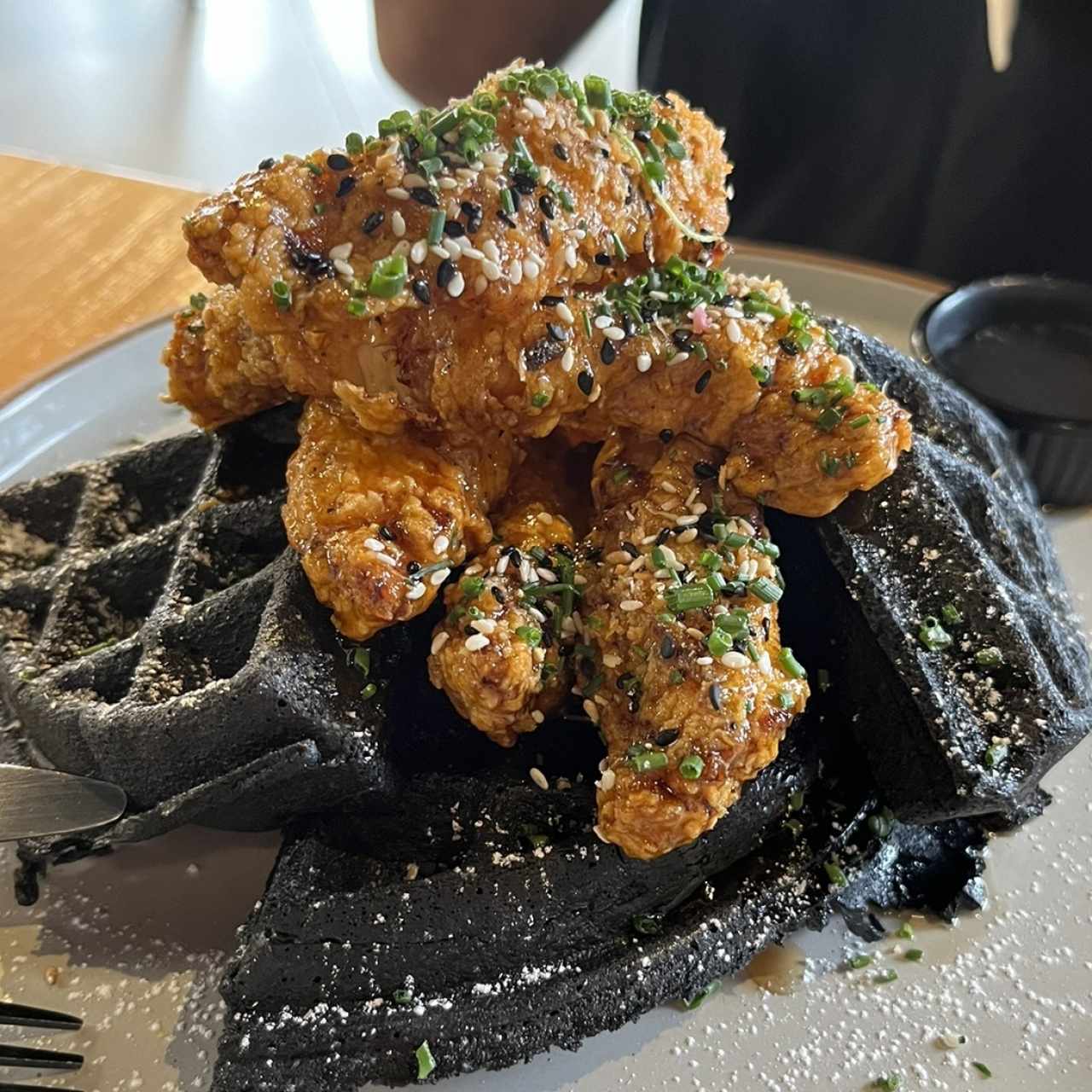 BLACK SESAME WAFFLE & SPICY HONEY BUTTER CHICKEN