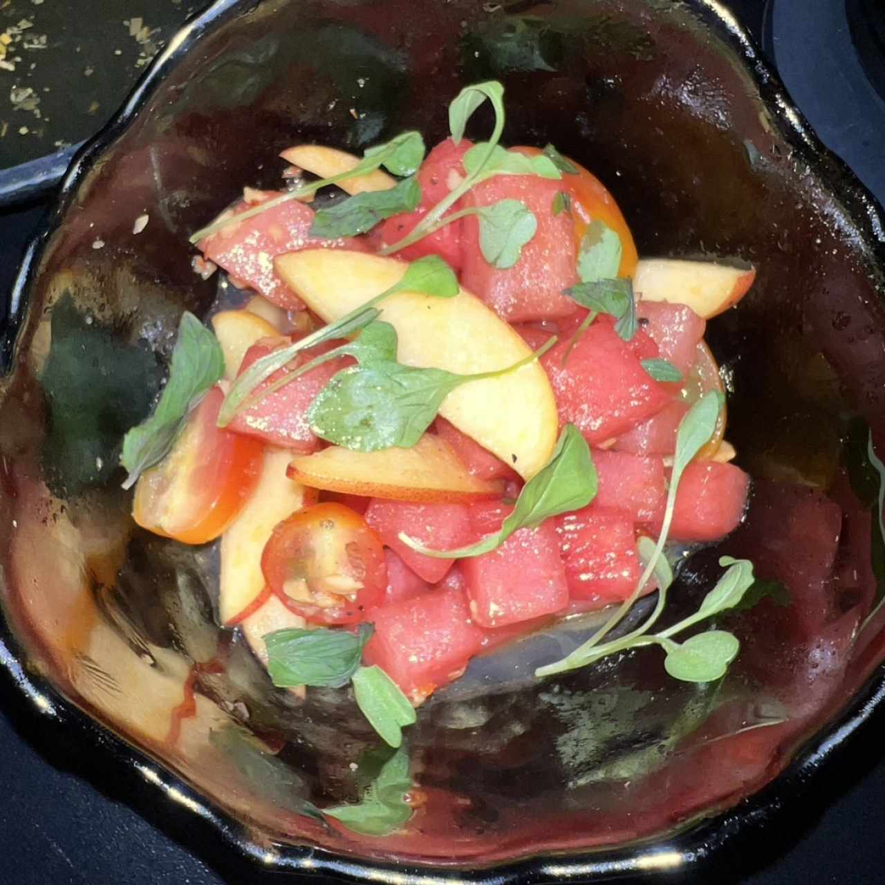 Ensalada de sandia, tomate, pera.