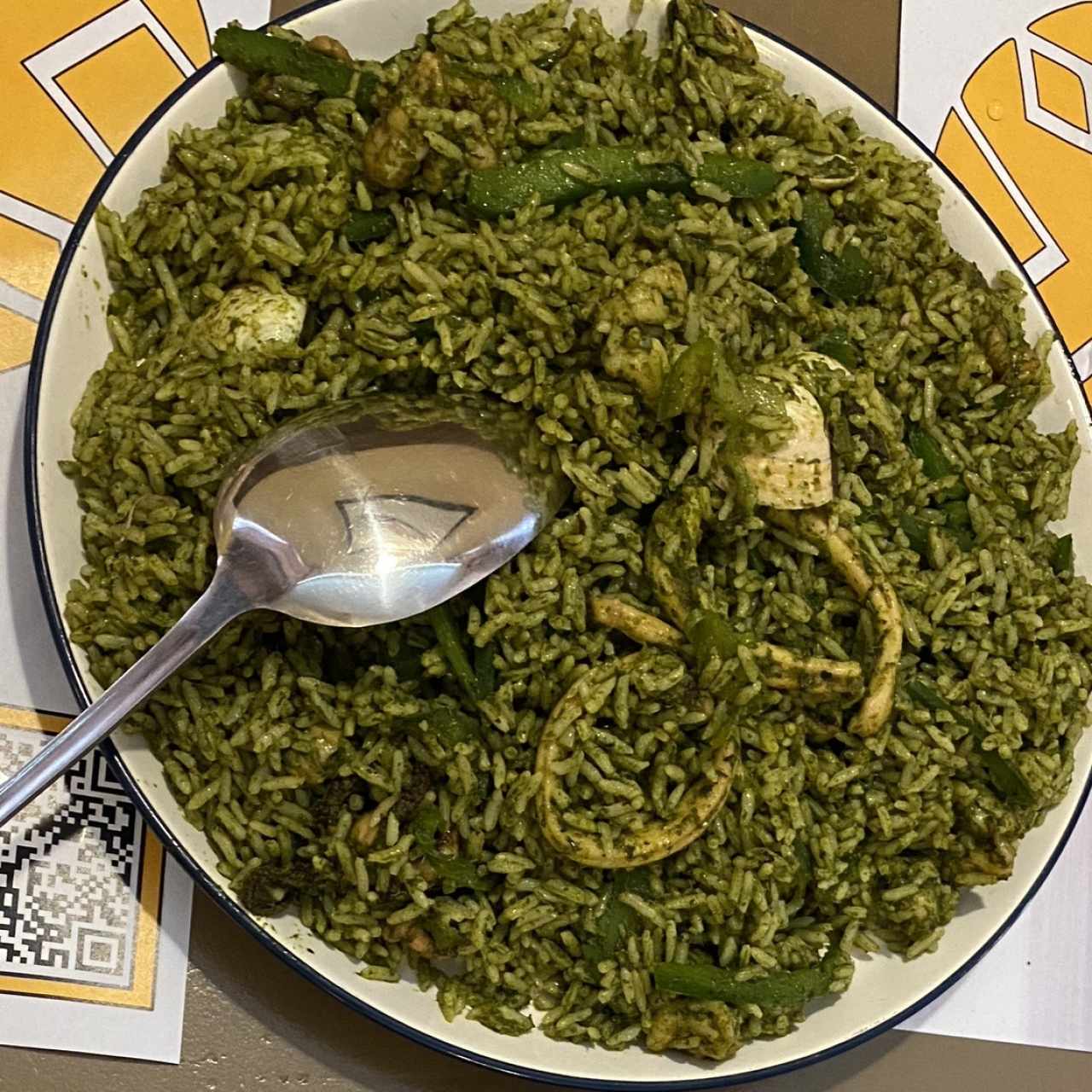 Arroz verde de mariscos