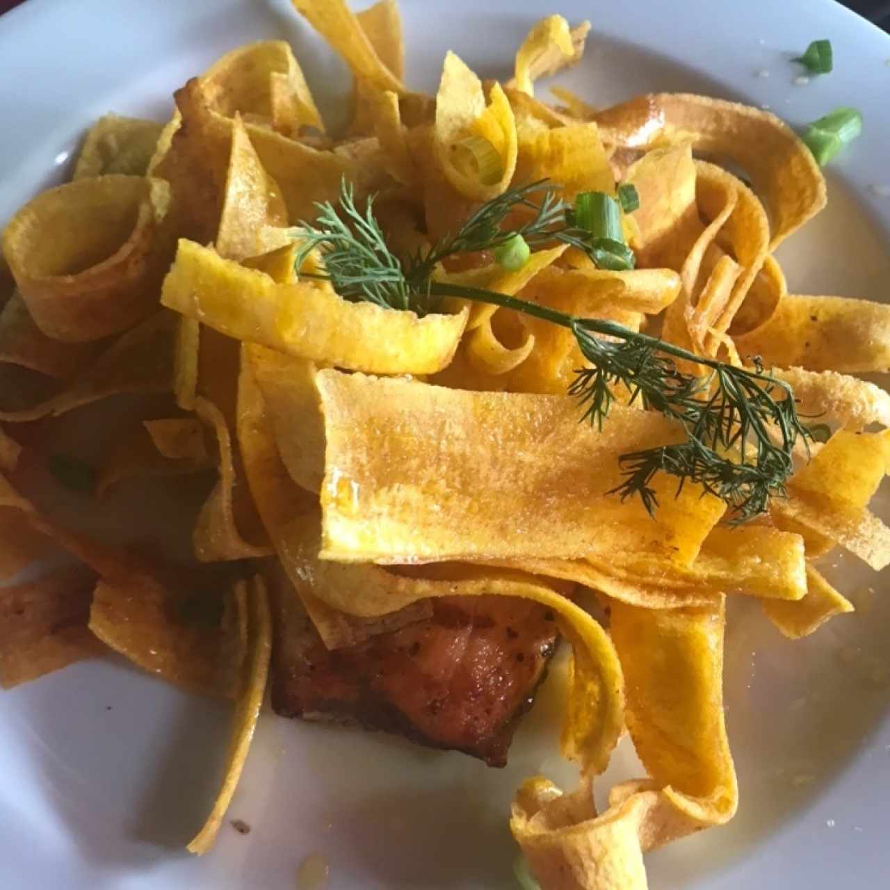 Salmon Fillet in Citrus Sauce with Fried Plantain Chips