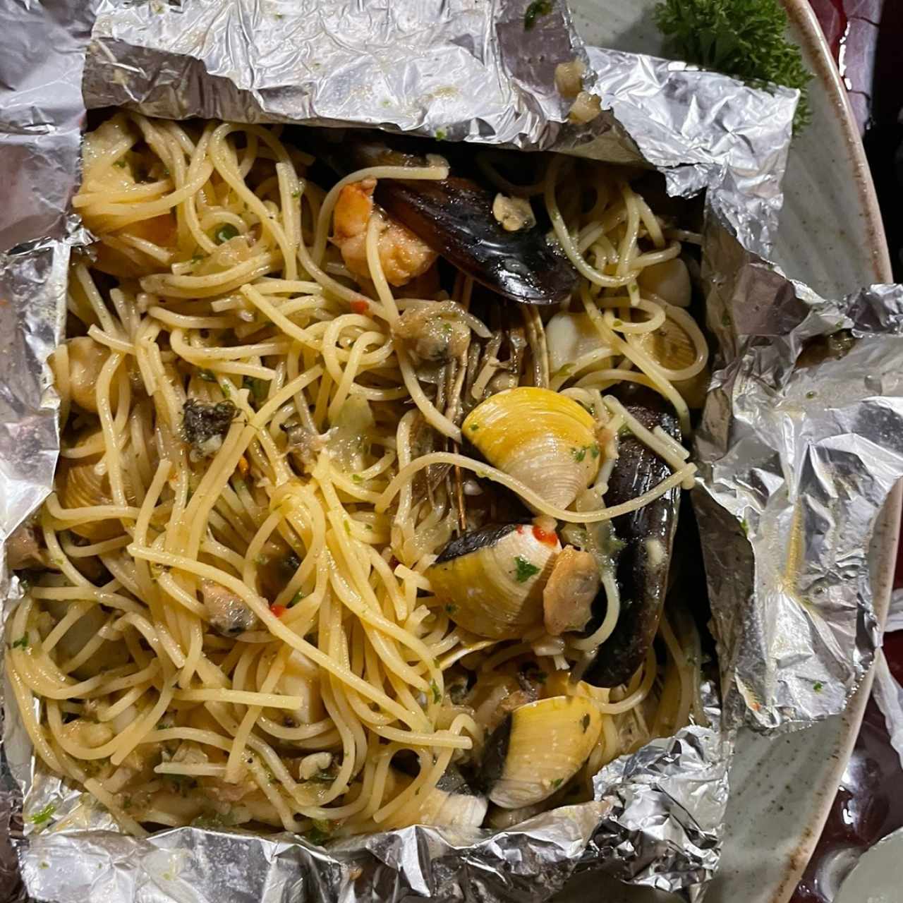 Pasta al Cartucho con Mariscos