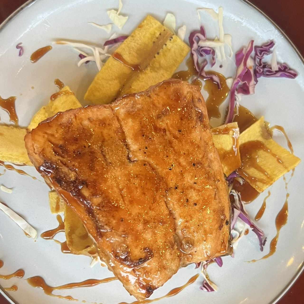 Salmon Fillet in Citrus Sauce with Fried Plantain Chips