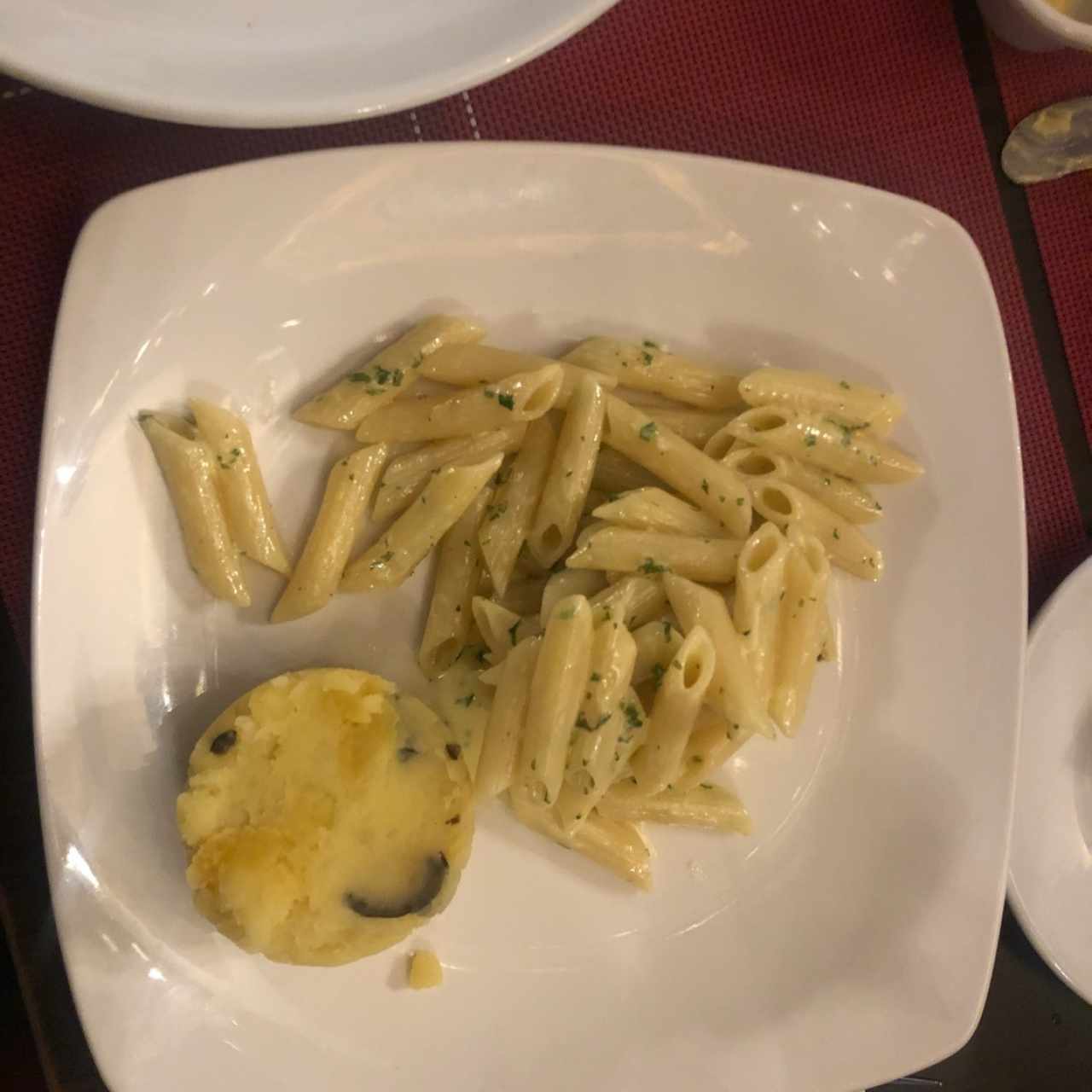 Pasta penne y pure de papas