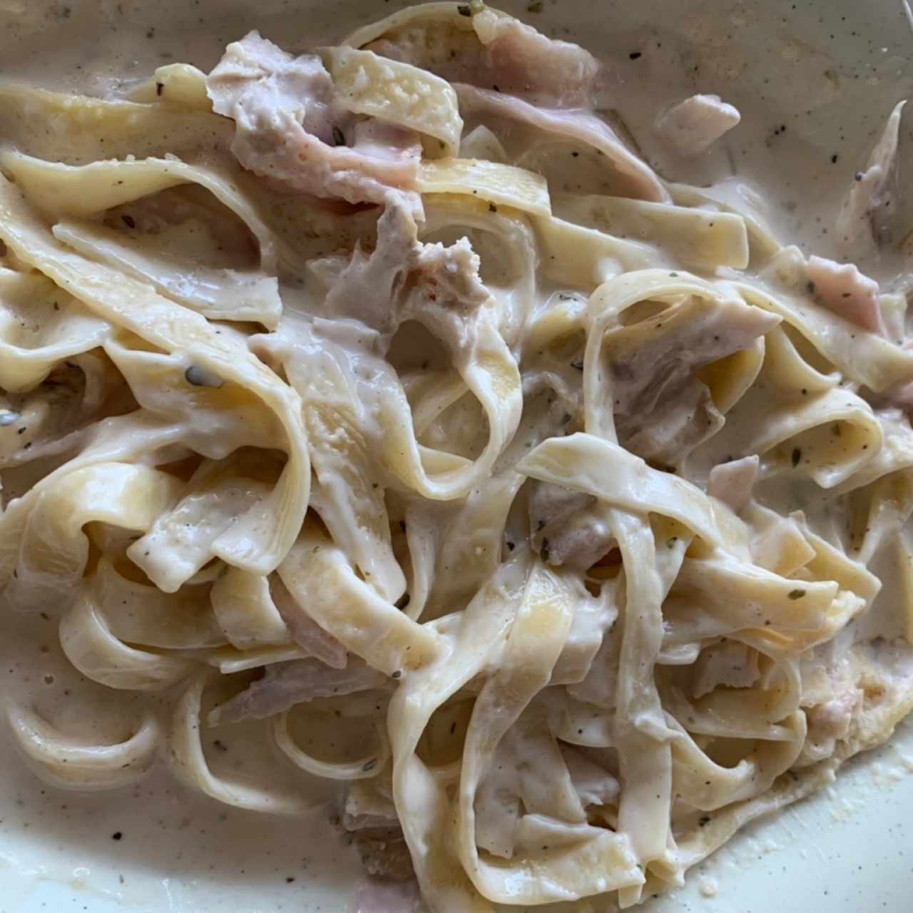 Fetuccini alfredo con extra de pollo