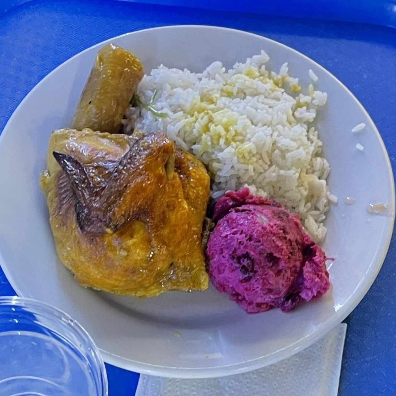 Pollo arroz y ensalada de feria