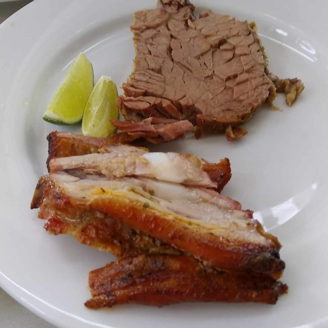 Lomo de res y costilla de cerdo.