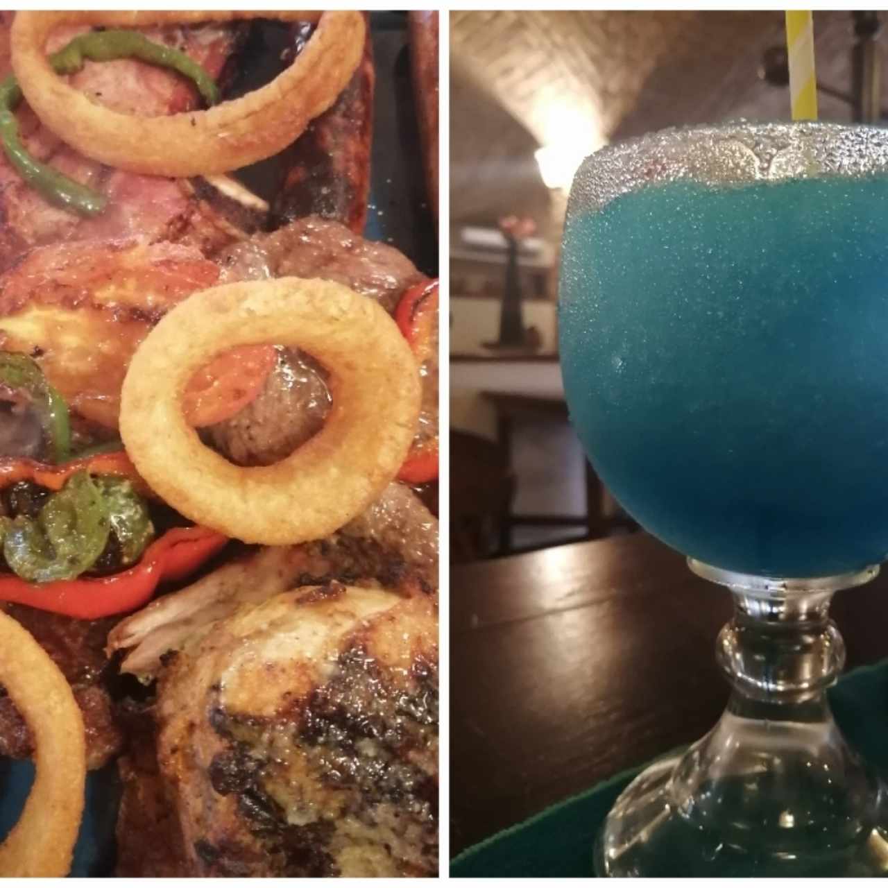 Parrillada mixta y Margarita Blue... Todo delicioso y un lugar muy acojedor para conversar y compartir con tus seres queridos.... 