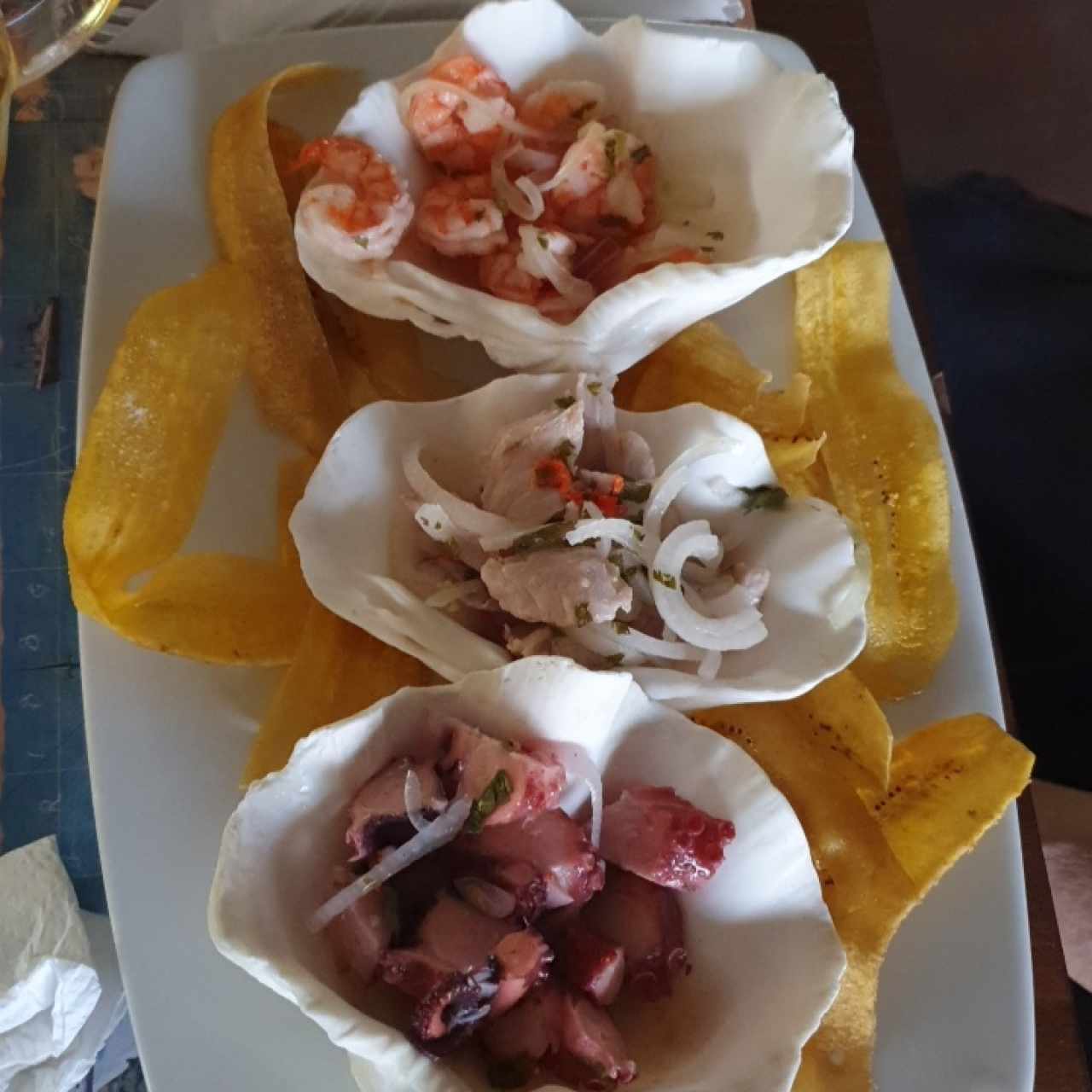 Trío de Ceviches de Pulpo, Camarón y Corvina