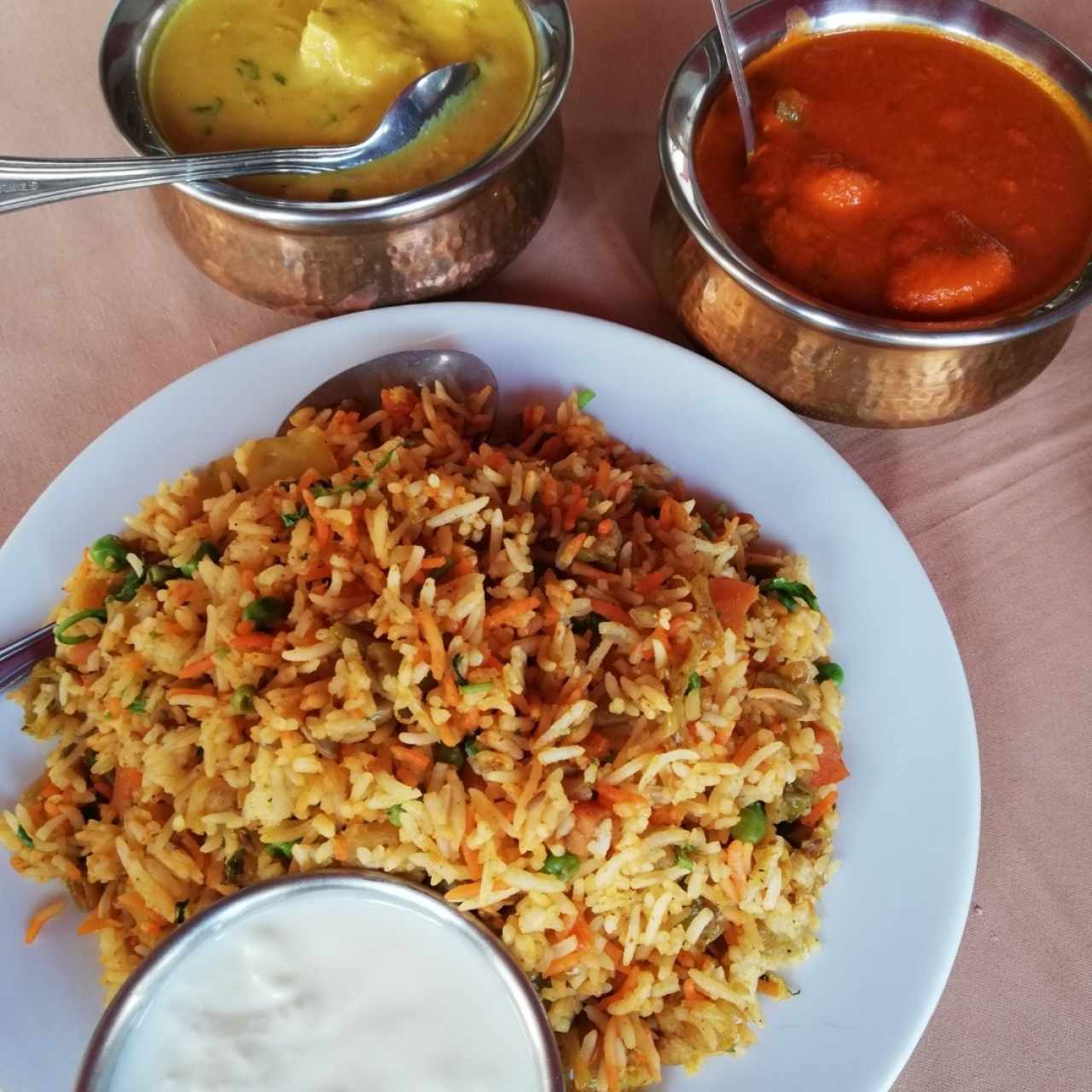 Vegetable Biryani, Butter Chicken y Tikka Masala