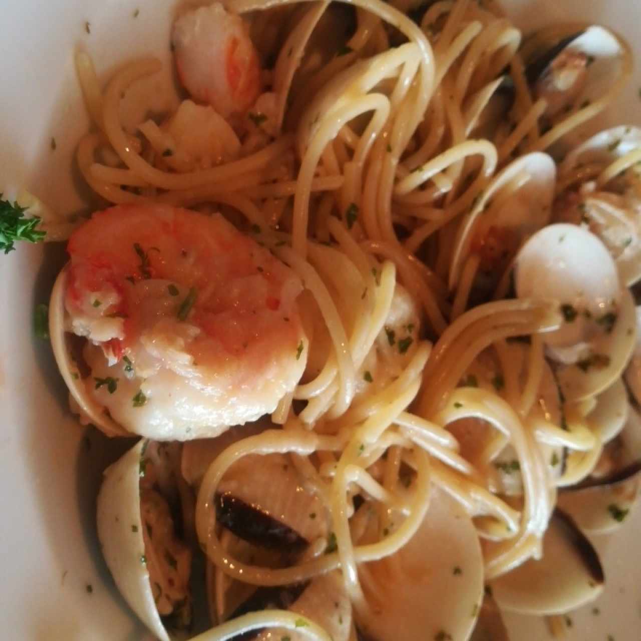 spaghettis con langostinos y almejas al olio