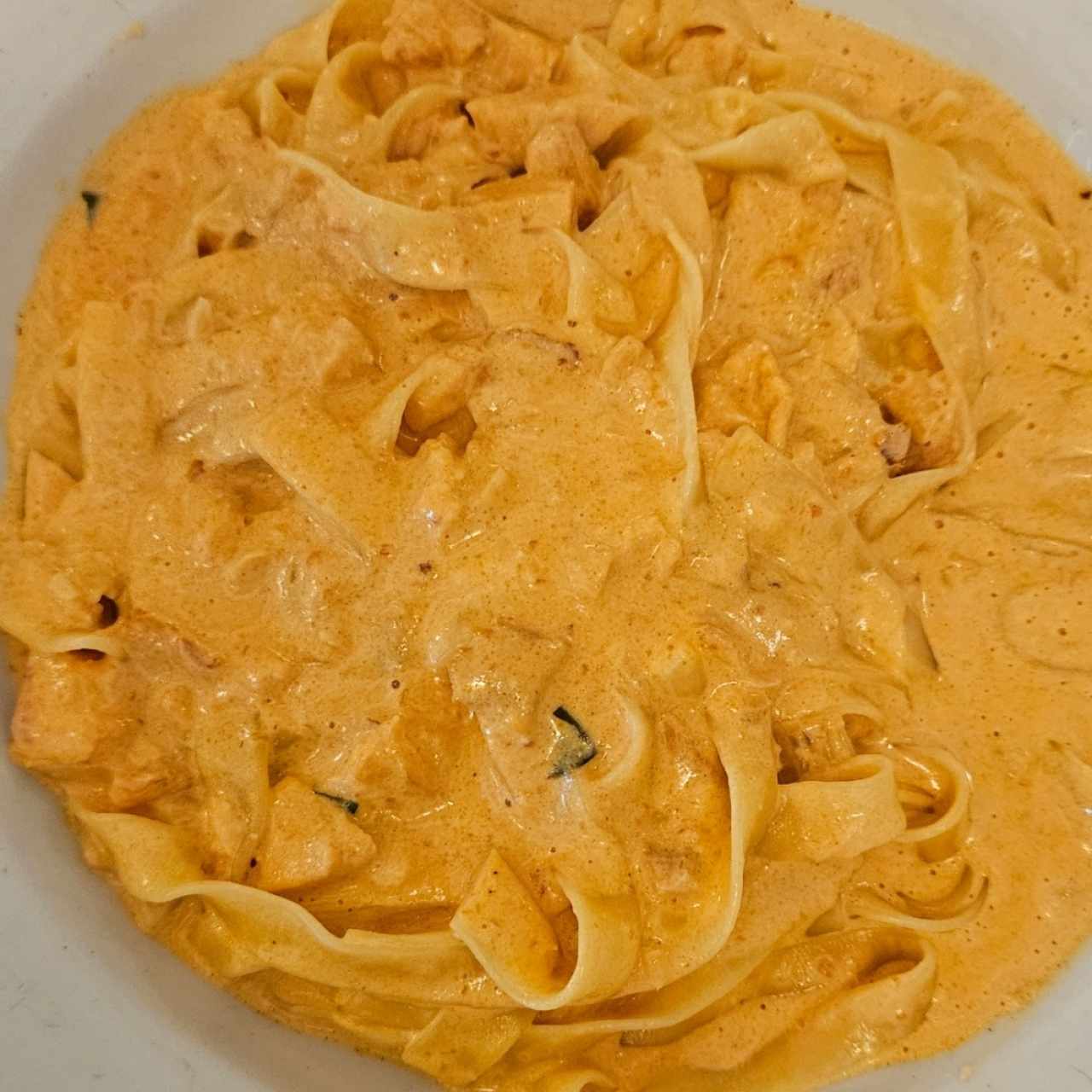 Pasta con salmón en salsa rosada