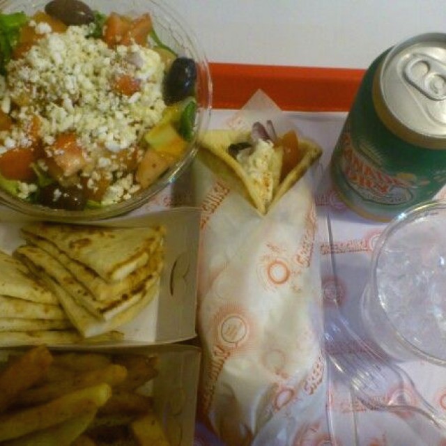 Bifteki gyro, yuca and greek salad. Good stuff!