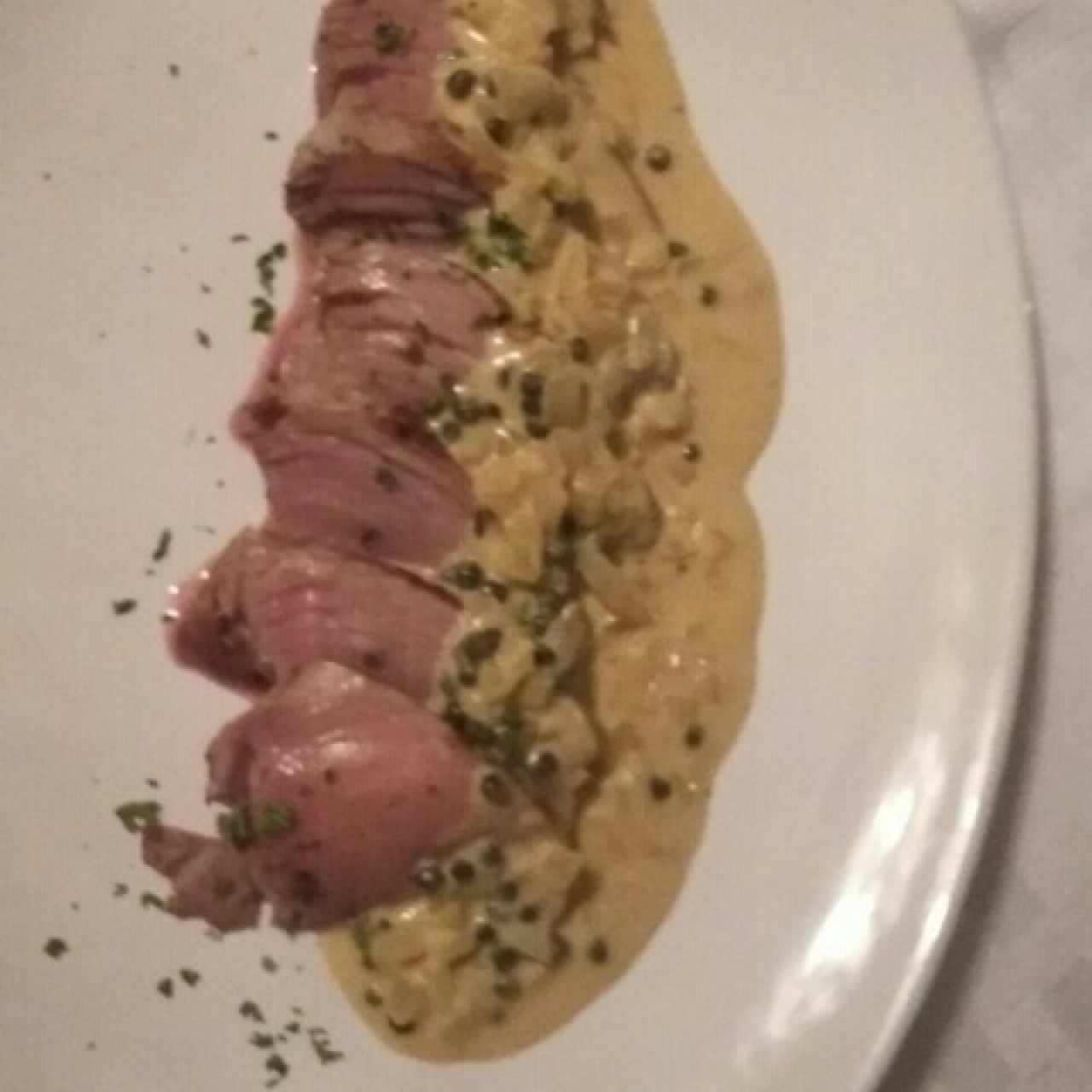 Atun a la mostaza y pimienta verde