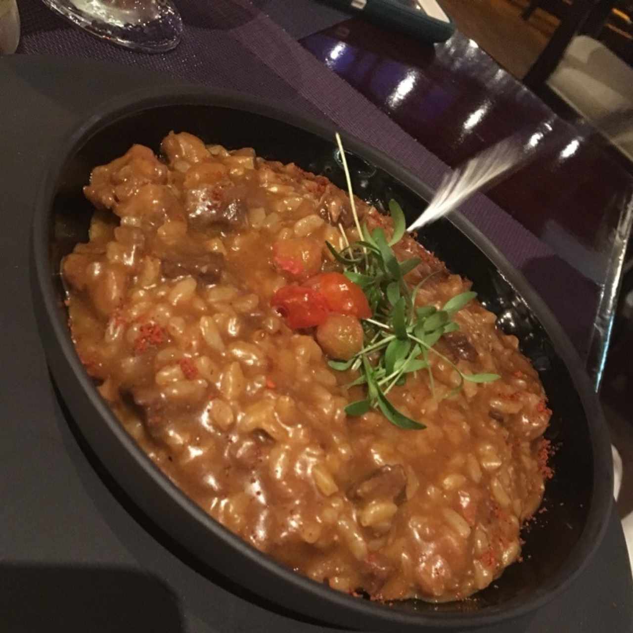 rissotto de carne de res y langostinos