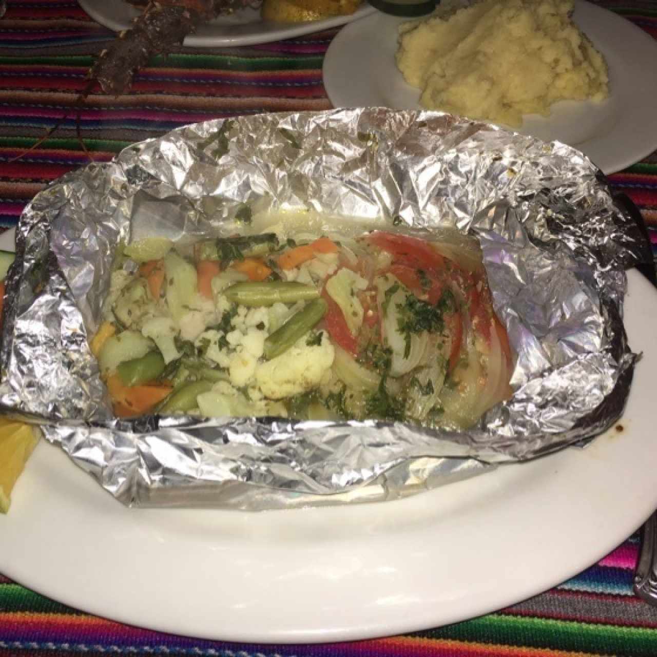 Corvina con vegetales al Vapor