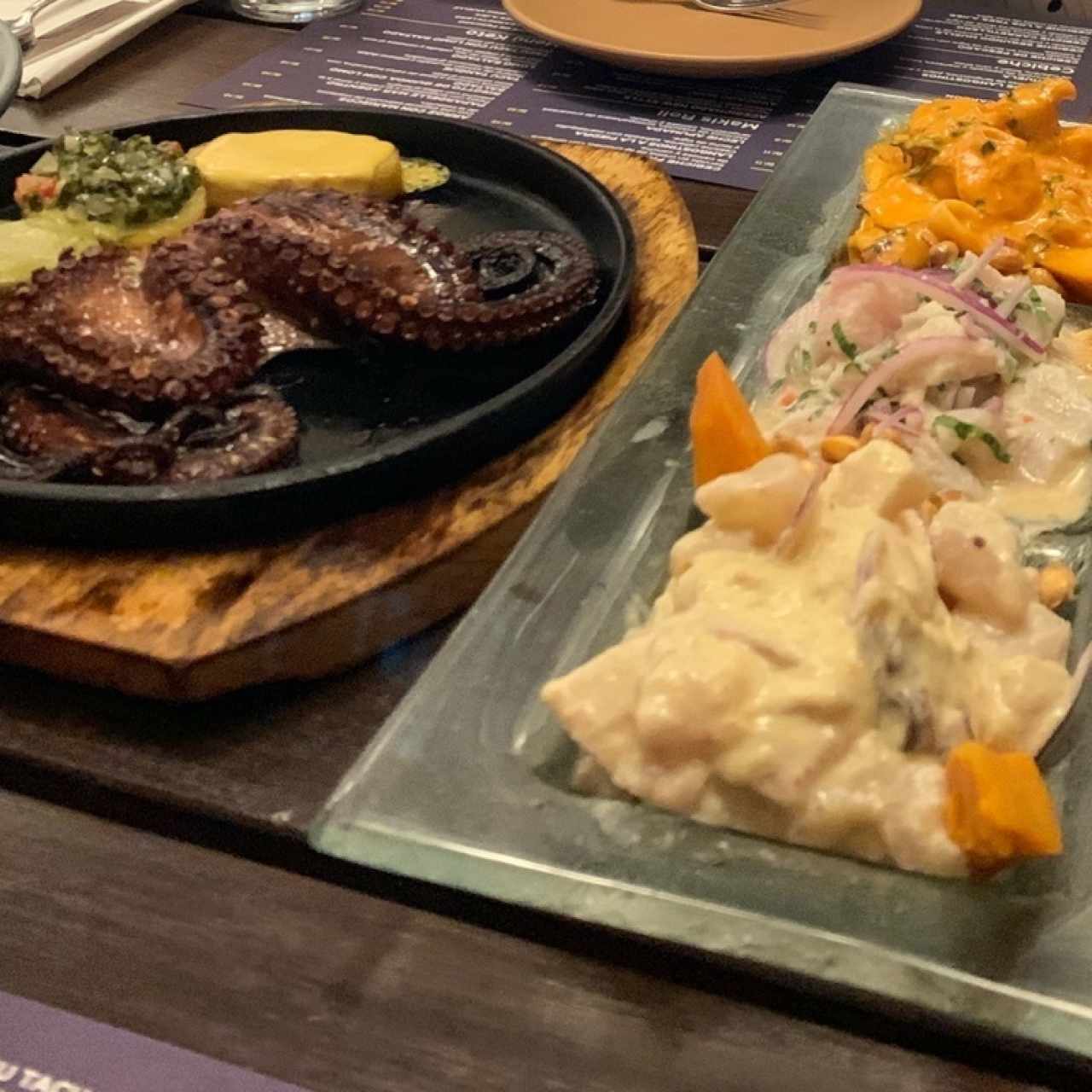 Pulpo Asado y Trio de Cebiches 